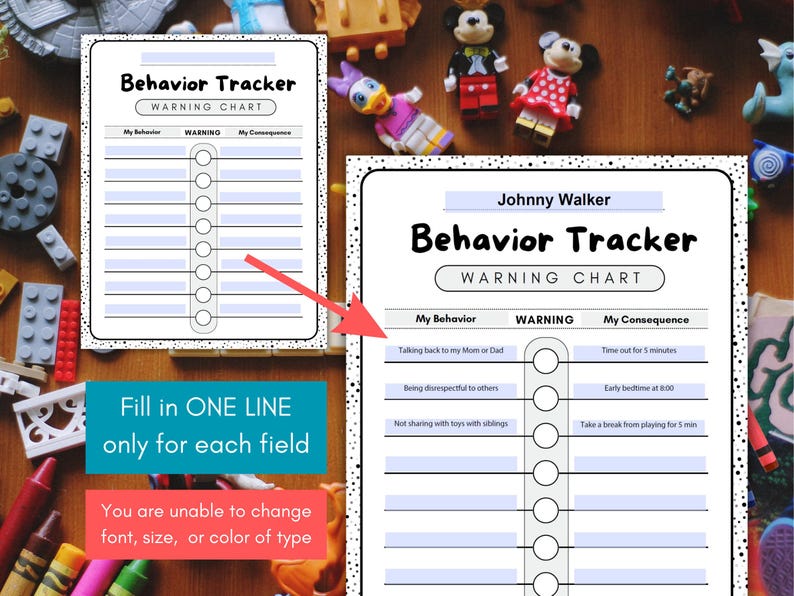 Consequences Chart, Daily Behavior Chart for Kids Printable, Warning ...