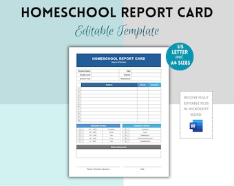 Editable Homeschool Report Card, Homeschooling Progress Report, Grade Tracker Template for Homeschooling, Printable School Transcript