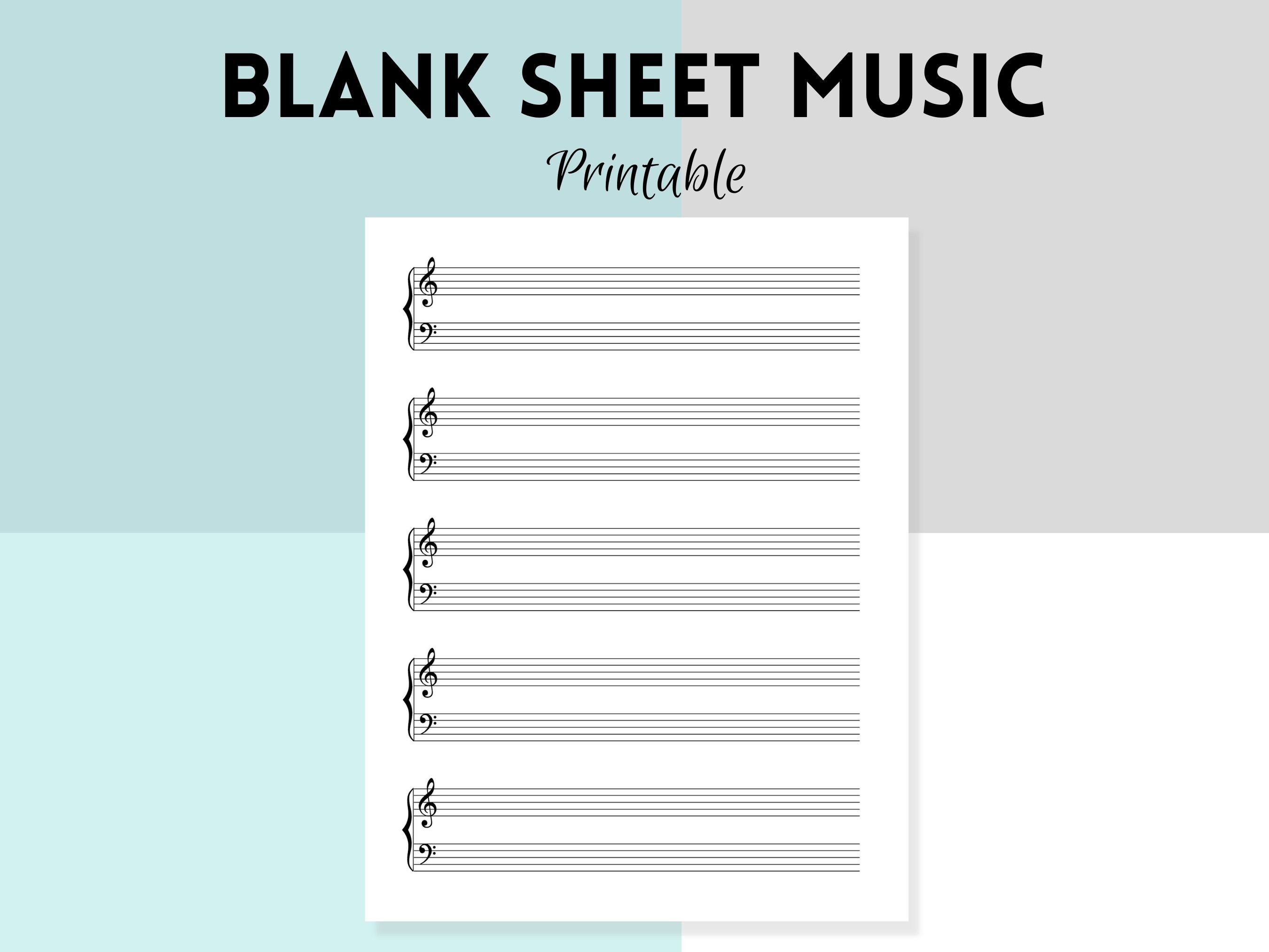Printable Sheet Music for Letter and A4, Piano staff paper, Blank Sheet Music Printable, Blank Staff Paper, Blank Music Paper