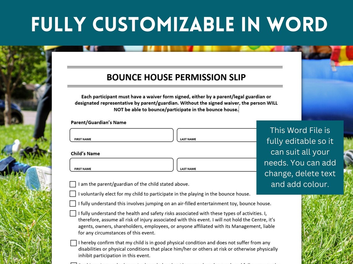 Inflatable Bounce House Rental Agreement, Bounce House Waiver of