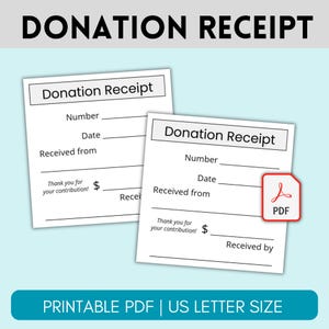 Nonprofit Charity Donation Gift Receipt, Donation Receipt, Printable Donation Tracker, Charity Log, Donation List, 501 Donation Receipt Form