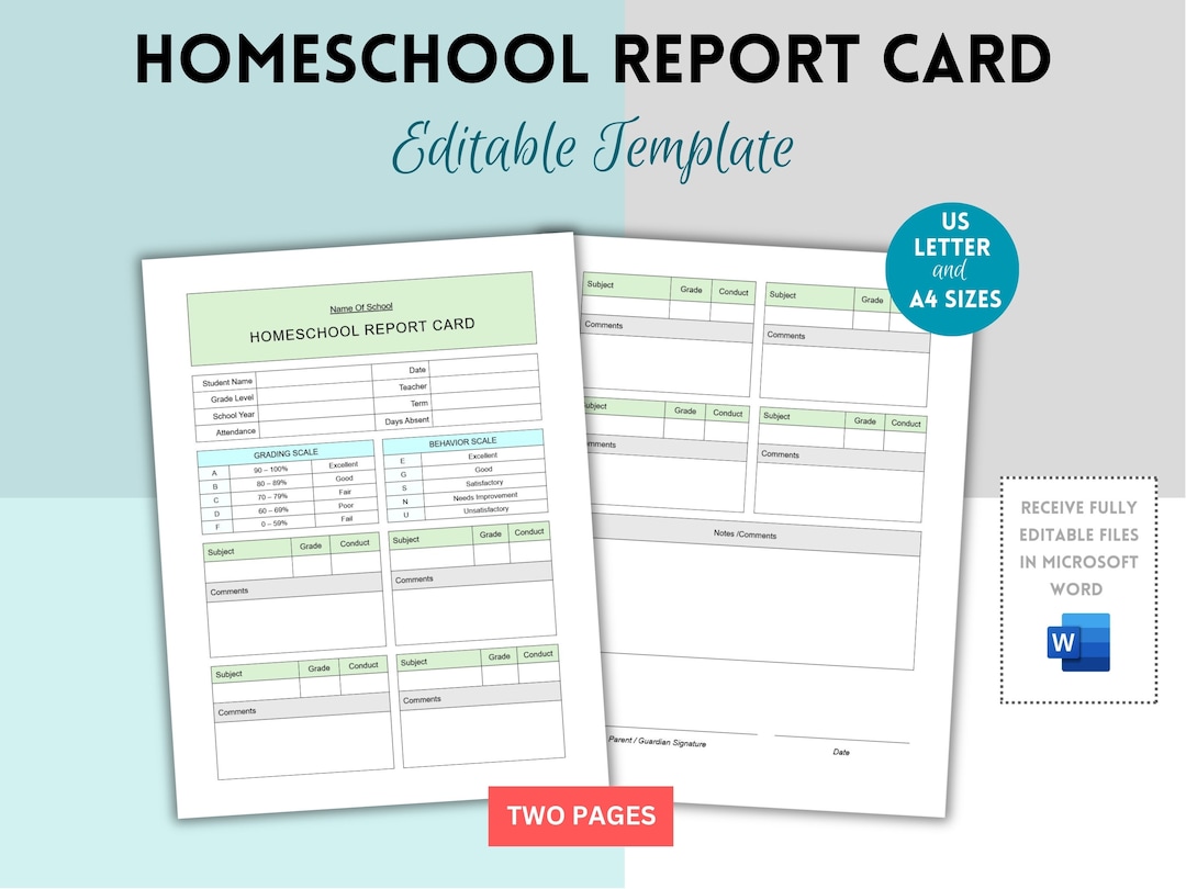 Editable Homeschool Report Card, Homeschooling Progress Report, Grade ...
