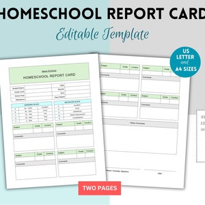 Boleta de calificaciones de educación en el hogar editable, informe de progreso de la educación en el hogar, plantilla de seguimiento de calificaciones para la educación en el hogar, transcripción escolar imprimible