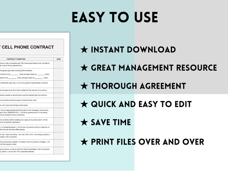 Cell Phone Contract for Teenager, Cell Phone Agreement, Phone Contract