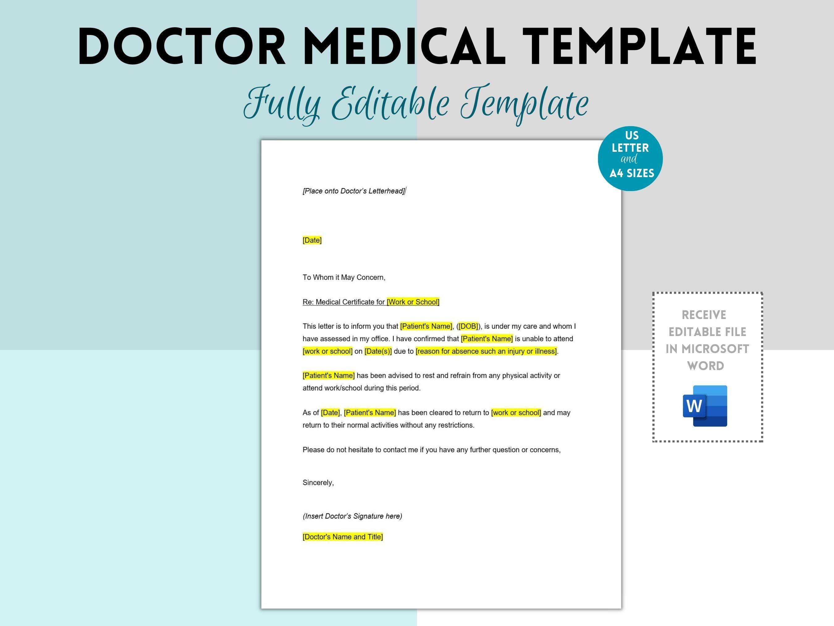 Doctor's Note, Doctor's Letter, Medical Certificate, Printable Medical ...