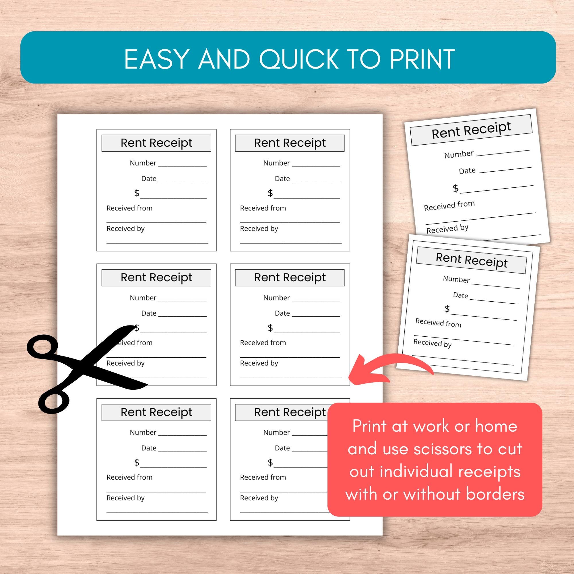Simple Rent Receipt, Printable Business Receipt, Receipt Template for ...