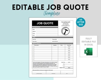 Job Estimate Template, Printable Job Estimate Template, Editable EXCEL Construction Bid, Contractor Proposal, Contractor Estimate
