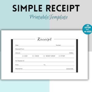 Simple Printable Receipt Form, Small Business Receipt, Sales Receipt Template for Business, Customer Sales Receipt, Rent Receipt, Minimalist