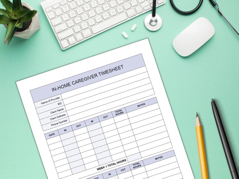Editable Caregiver Timesheet, Home Health Care Time Sheet, Caregiver