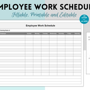 Business Employee Work Schedule, Employee Time Sheet. Employee Schedule, Employee Scheduling, Work Hours Log, Editable Word PDF