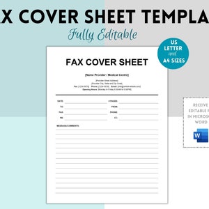 Sjabloon faxvoorblad, kantoorbenodigdheden, bewerkbaar faxformulier, kleine bedrijven, kantoorbenodigdheden, HR-sjablonen, afdrukbare digitale download
