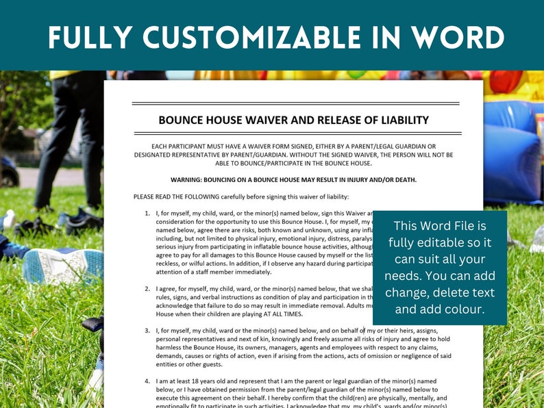 Inflatable Bounce House Rental Agreement, Bounce House Waiver of