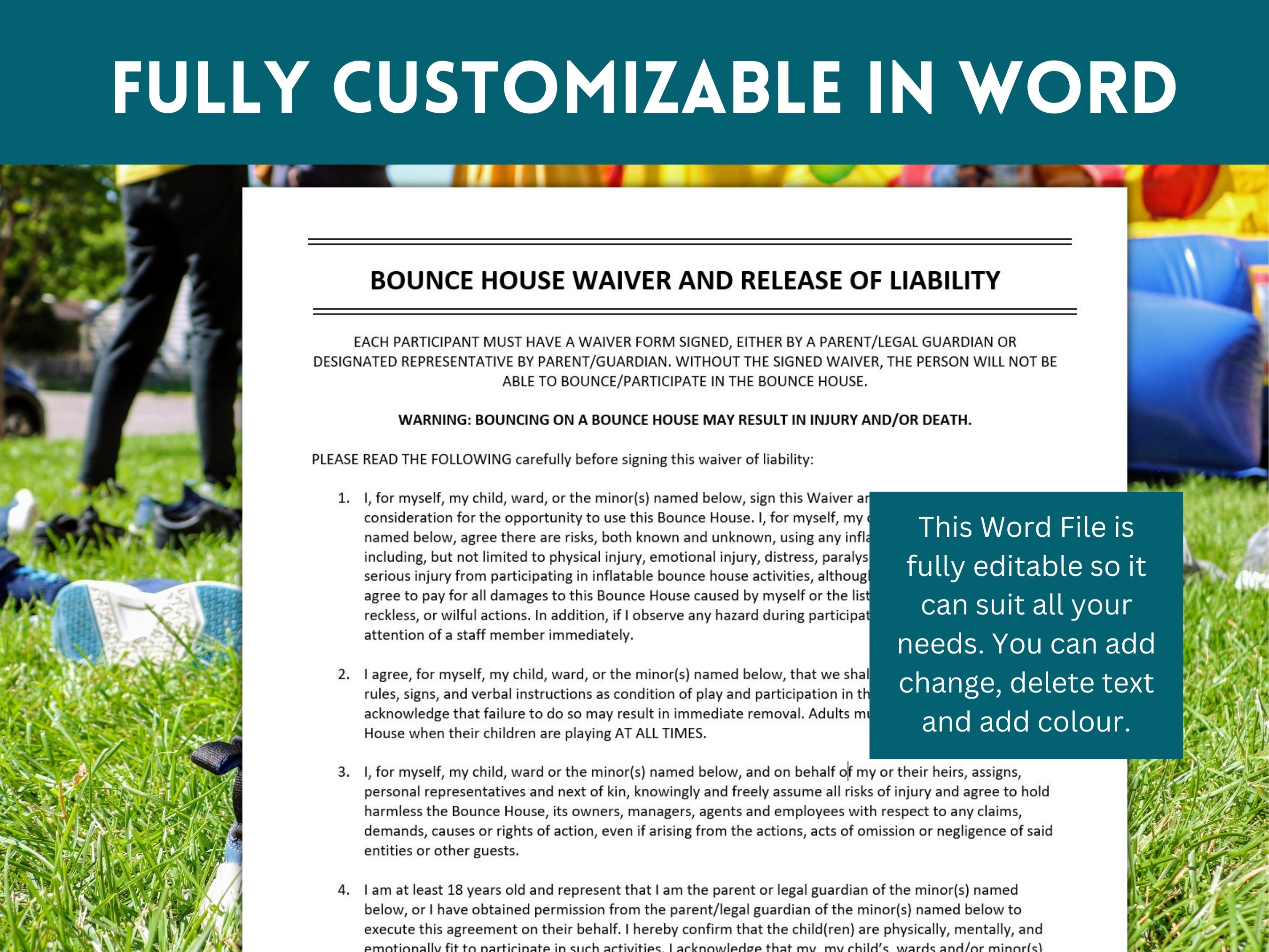 Inflatable Bounce House Rental Contract Agreement, Bounce House Liability Waiver Form