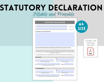 Statutory Declaration, Statutory Declaration Form, Statutory Declaration Template, Stat Dec, PDF, Fillable