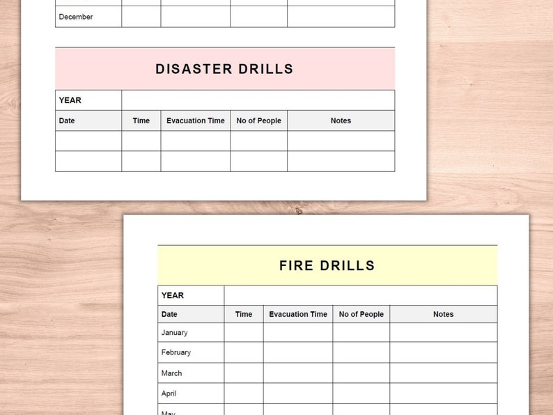 Fire Drill and Disaster Drill Log, School Fire Drill, Daycare Fire ...