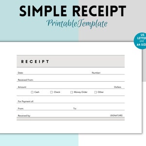 Simple Receipt, Printable Business Receipt, Sales Receipt Template for Business, Customer Receipt, Rent Receipt, Receipt, Digital Receipt