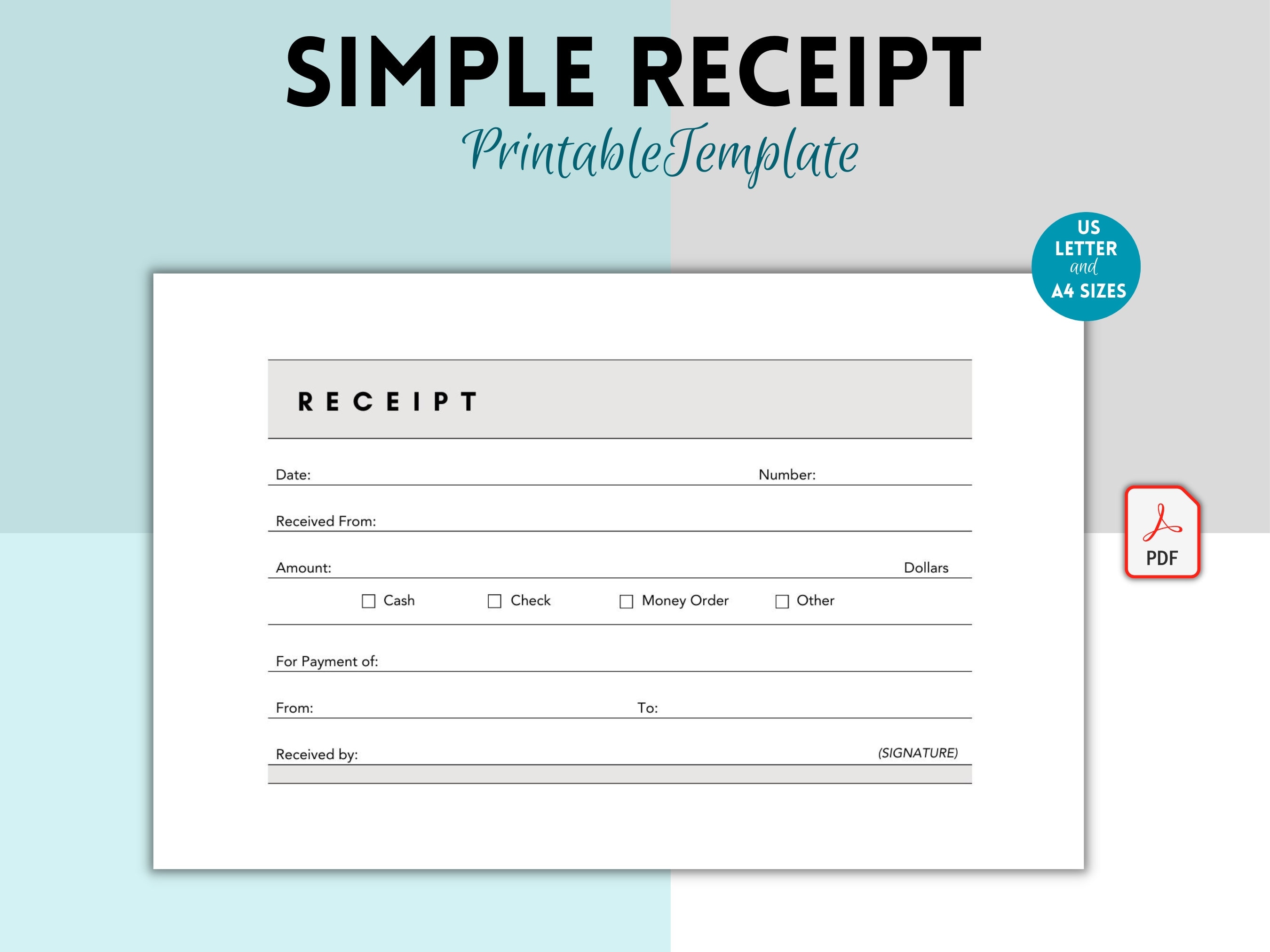 Simple Printable Receipt Form, Small Business Receipt, Sales Receipt
