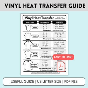 Heat Transfer Vinyl Sizing Guide, Printable HTV Sizing Guide, T-shirt Decal Vinyl Sizing, HTV Size Chart, Sizing Guide Chart for Vinyl
