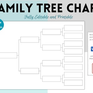 Blank Family Tree Chart Template,  Pdf Print File, Family History, Pedigree Chart, Genealogy Chart,  Ancestor Chart, Gifts for family
