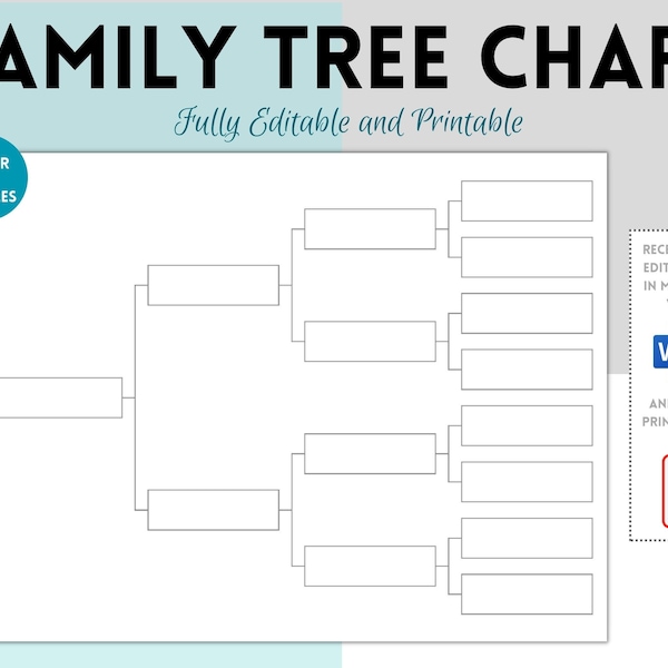 Blank Family Tree Chart Template,  Pdf Print File, Family History, Pedigree Chart, Genealogy Chart,  Ancestor Chart, Gifts for family