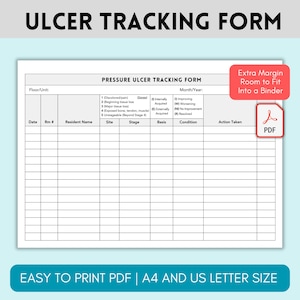 Pressure Ulcer Tracking Form, Wound Assessment Chart, Wound Management Chart for Nurses, Printable Skin and Wound Assessment Documentation