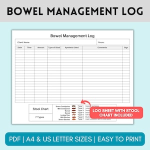Bowel Management Log, Bowel Movement Chart, Printable Stool Chart, IBS Tracker, Poop Symptoms Tracker, Constipation Tracker, Poop Chart