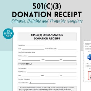 Ricevuta di donazione 501(c)(3), modello di ricevuta di donazione 501(c)(3), modulo di ricevuta di donazione 501(c)(3), ricevuta di donazione modificabile, ricevuta di beneficenza