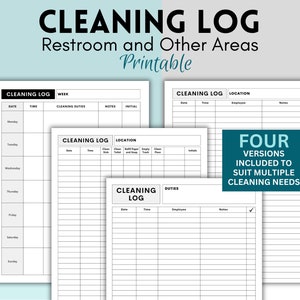 Bathroom Checklist, Printable Restroom Cleaning Log for Business, Bathroom Cleaning Log, Restroom Checklist, Weekly Cleaning Chart