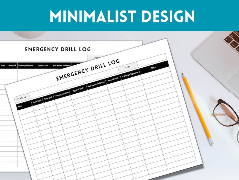 Printable Emergency Drill Log, Emergency Drill Record, Fire Drill Log for Daycare and School
