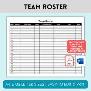 Elenco squadre, Elenco sport stampabile, Elenco softball baseball football calcio, Scheda elenco gestione squadra, Word modificabile, PDF stampabile