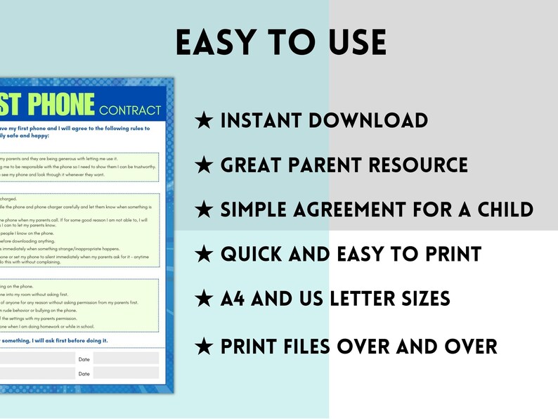 Cell Phone Contract for Child, Cell Phone Agreement, Phone Contract for ...