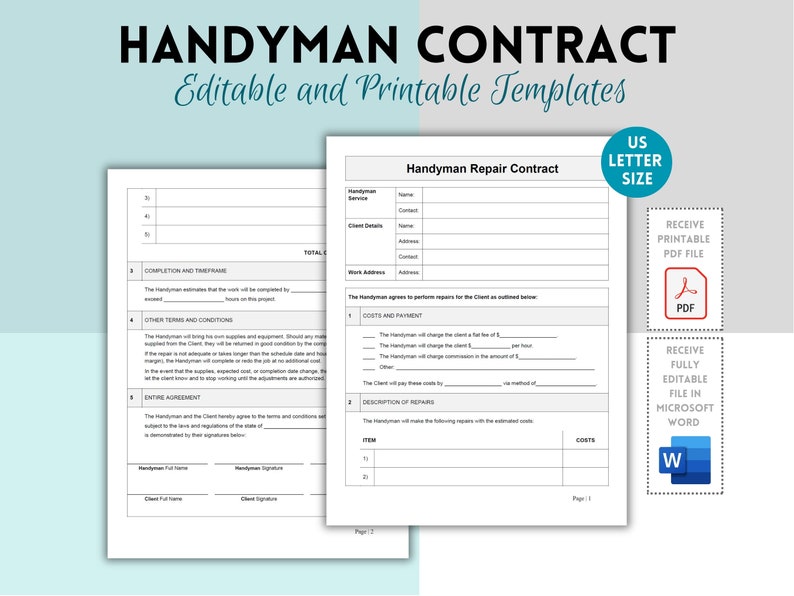 Handyman Contract Template, Handyman Service Agreement, Handyman Form ...