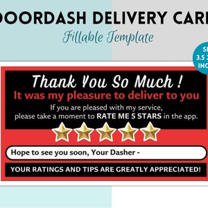 DoorDash Lieferung Bewertung Karten, Lebensmittel Lieferung Fahrer, DoorDash Kundenhinweis, Danke Bewertung Karte, Lieferung Fahrer, Tür Dash Aufkleber