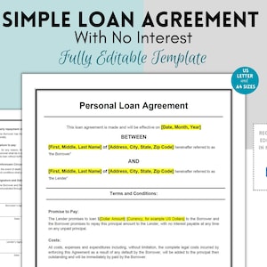 Sjabloon voor eenvoudige persoonlijke leningovereenkomst, persoonlijk leningcontract, formulier gezinslening, overeenkomstcontract, bewerkbare Word-sjabloon