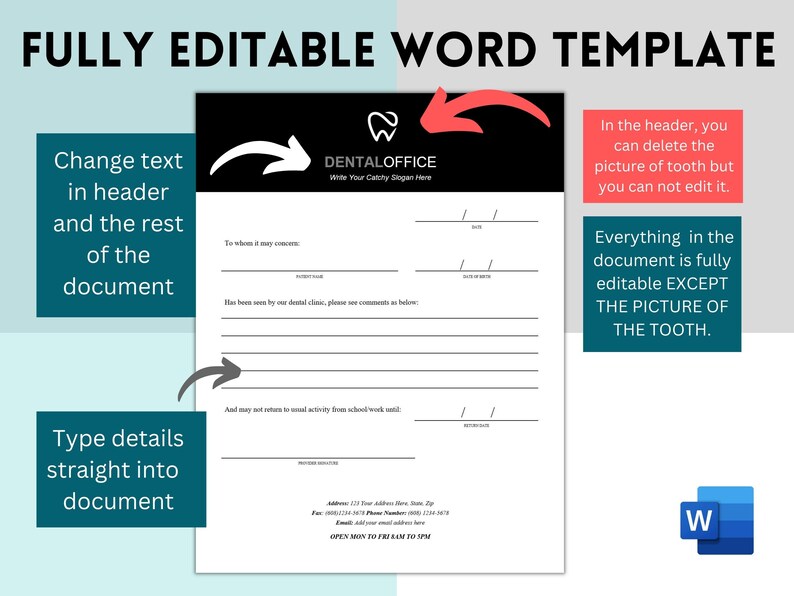 Dentist Note, Dentist Letter, Dentist Excuse, Doctor's Note, Doctor's