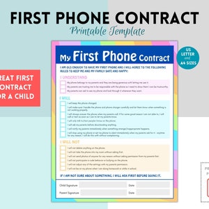 Cell Phone Contract for Child, Cell Phone Agreement, Phone Contract for Kids, Cell Phone Rules, First Phone, Parent Child Contract