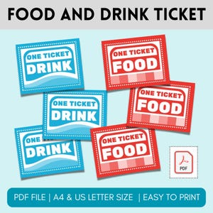 Cupones para comida y bebida, plantilla imprimible de cupones para bebidas y comida para fiestas, cupones para food trucks, vales para bebidas y comida para bodas.
