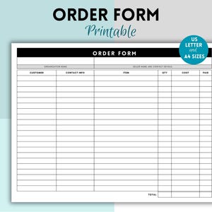 Order Form Printable, Sponsorship Form, Fundraiser Form, Sales Order Form, Business Form, Work Order Form, Order Tracker, Craft Order Form