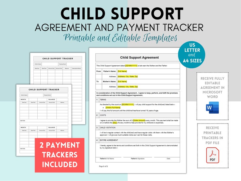 Child Support Agreement Letter, Support Payment Tracker, Payment ...