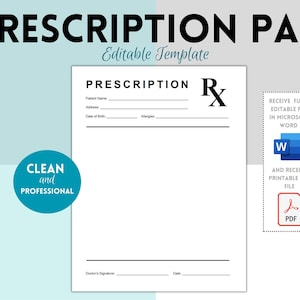 Prescription Pad Template, Rx Prescription Notepad Template, Prescription Form, Doctor Prescription Sheet, Microsoft Word Template