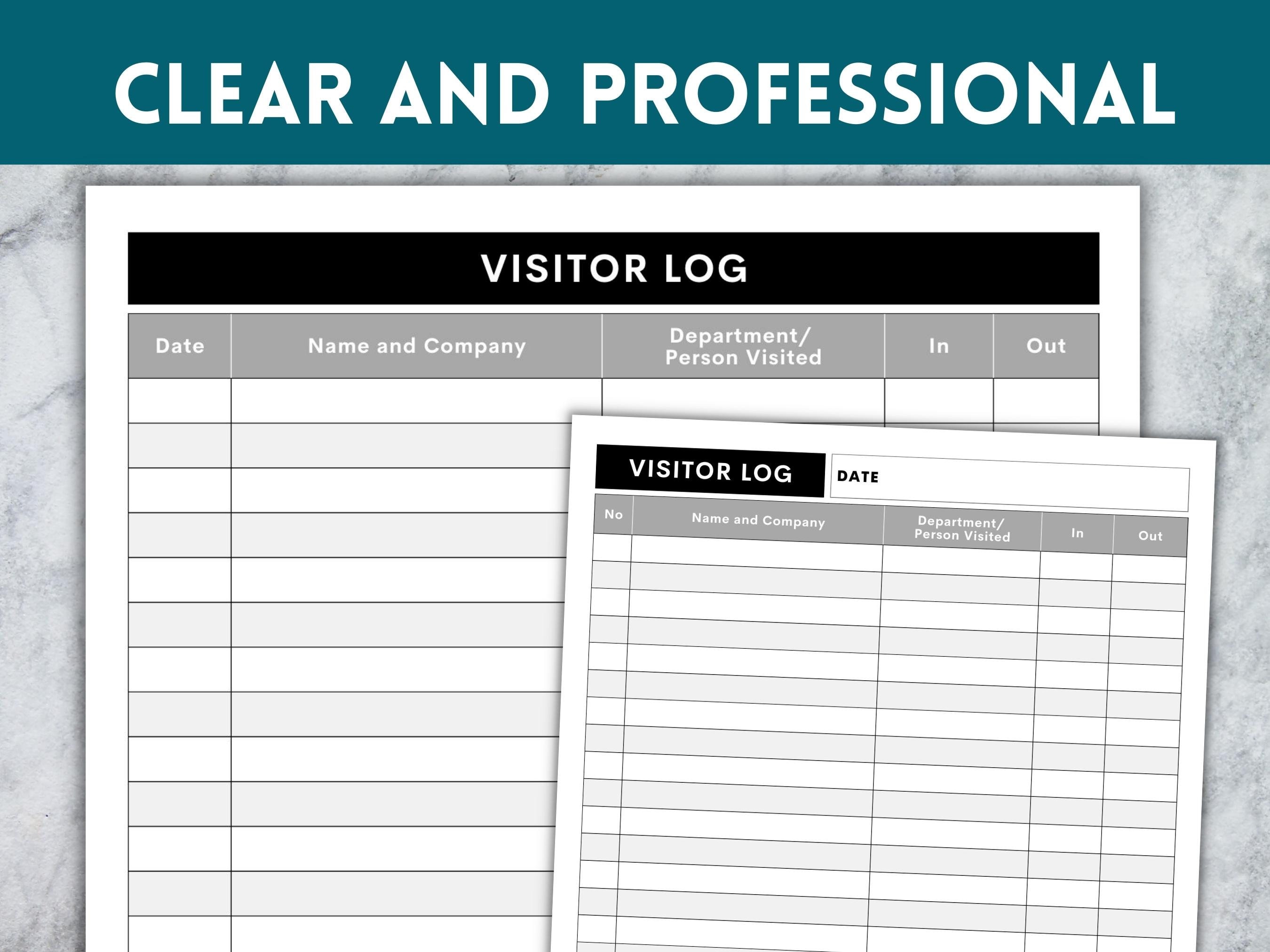 Printable Visitor Log, Visitor Sign in / Sign Out Sheet, Visitation Log ...