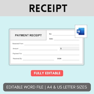 Simple Receipt, Printable Business Receipt, Sales Receipt Template for Business, Customer Receipt, Rent Receipt, Receipt, Digital Receipt