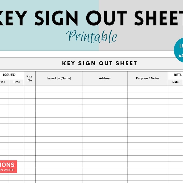 Key Sign Out Sheet, Signature List, Contact List, Sign In Out Form, Printable Key Sign Out Form, Office Key Log, Register Key Log