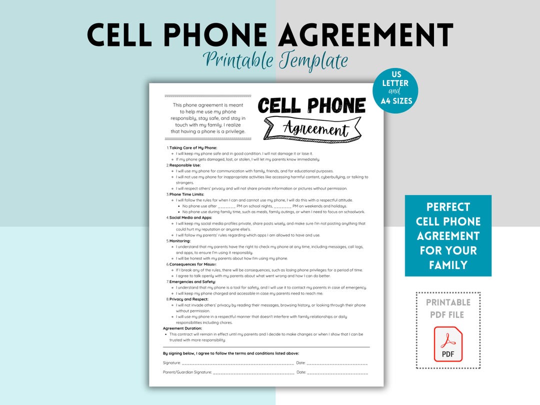 Cell Phone Agreement for Teenager, Cell Phone Agreement, Phone Contract