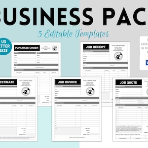 Business Template Bundle,  Invoice, Job Estimate, Purchase Order, Quote, Receipt, Small Business Template, Business Form Bundle,