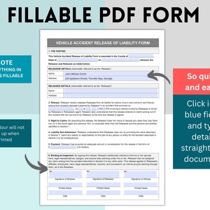 Car Accident Release of Liability Template, Vehicle Accident Release of ...