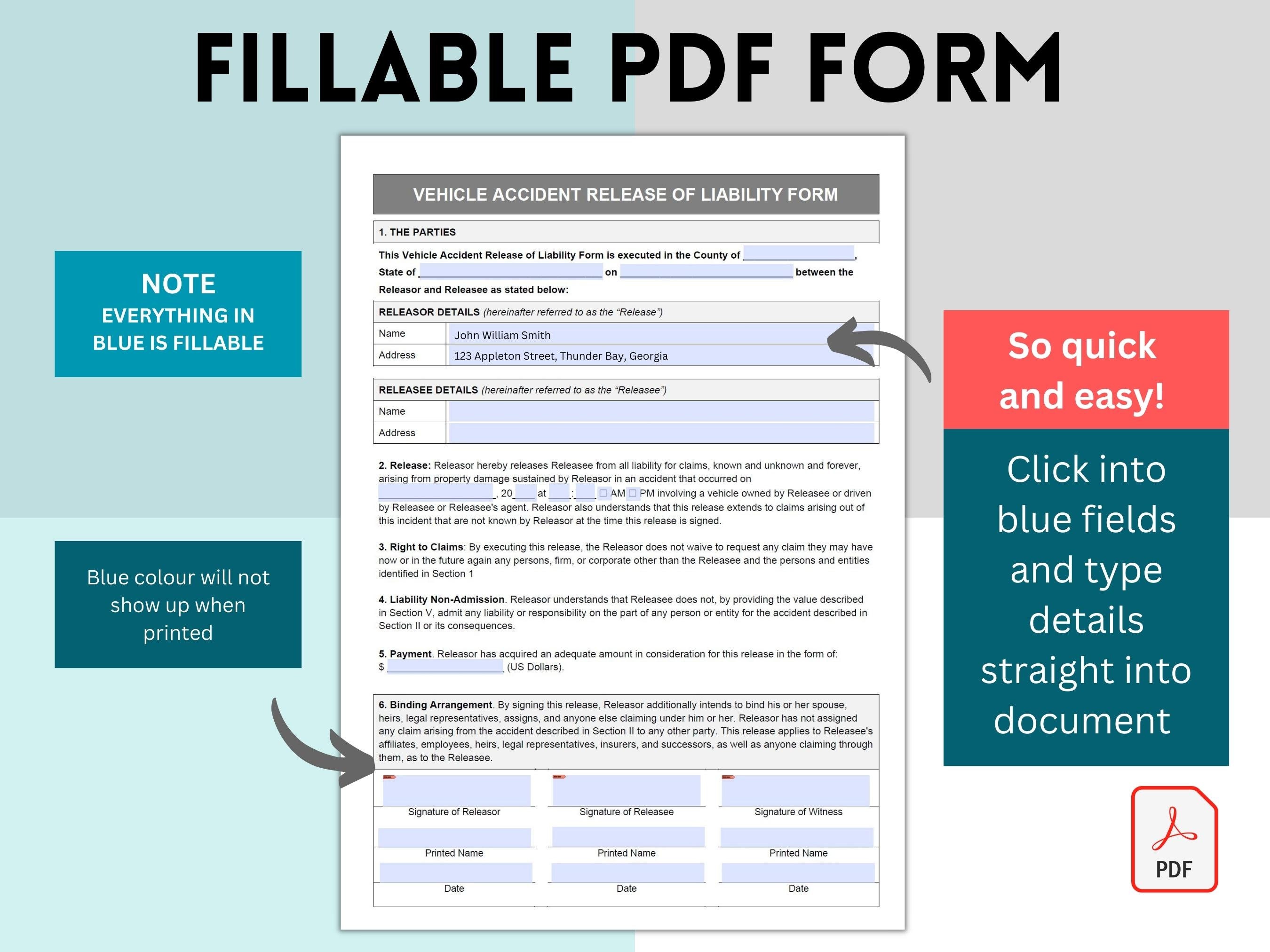 Car Accident Release of Liability Template, Vehicle Accident Release of ...