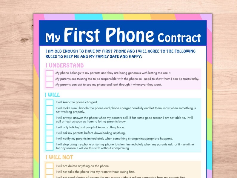 Cell Phone Contract for Child, Cell Phone Agreement, Phone Contract for ...