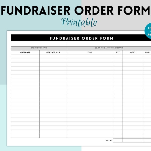 Fundraising Form Printable, Sponsorship Form, Fundraiser Form, Sales Order Form, Business Form, Order Form