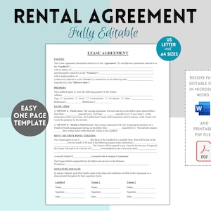 Simple One Page Lease Agreement, Basic Rental Agreement, Lease Contract ...